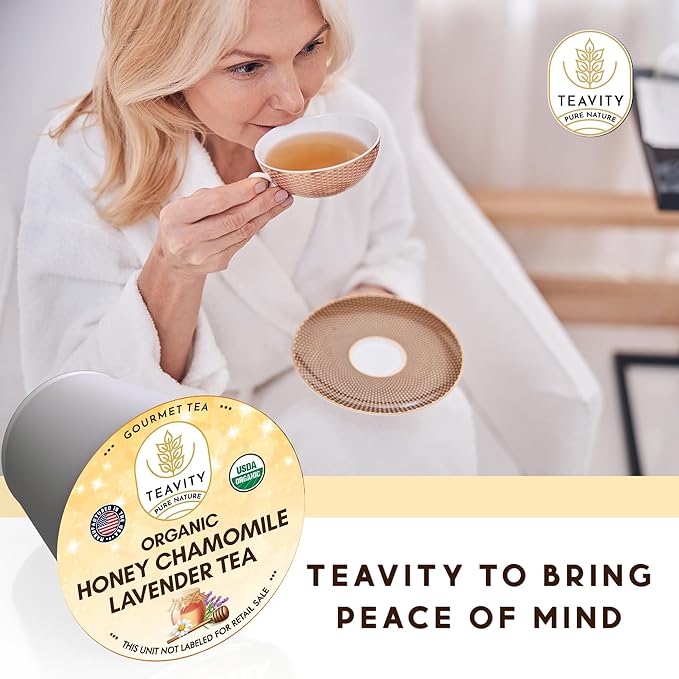 Organic Chamomile and Lavender Tea Pods for Keurig - Decaffeinated Tea for Keurig K Cups - Honey Chamomile Lavender by Teavity (24 Tea Pods)
