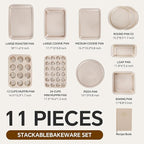 11 Piece Baking Set | Nonstick & Non Toxic Bakeware Sets Baking Pans Set | Carbon Steel Baking Supplies Include Notebook, Cookie Sheets, Roasting Pan, Muffin Pan, Cake Pan, Pizza Pan, Loaf Pan