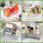 Snack Organizer for Pantry Shelf, 6 Pack Clear Plastic Pantry Storage Bins with 3 Dividers for Snacks, Spices, Chips Food Organizer, Stackable Pantry Organizers for Kitchen, Fridge, Cabinet