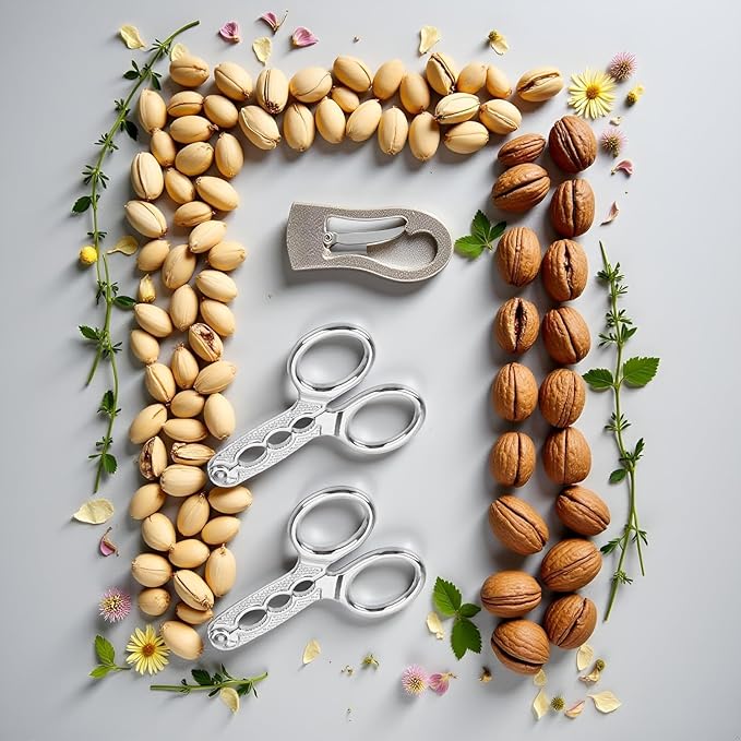 2Pcs Nut Crackers Nuts Pistachio Sheller Opener Kitchen Tools Stainless Steel Nutcracker Multi-Function Walnut Pine Sheller Opener Specialty Gadgets