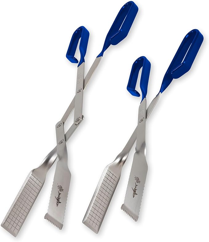 Shark BBQ Grill Tongs for Steaks - 2-Pack 17" & 13" Professional Kitchen and Outdoor Grilling Utensil Set (Blue)