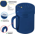 CUSINIUM 10oz Navy Blue Stainless Steel Salt Pepper Dredge Shakers - With Plastic Cap - With Handle - Pack of 2