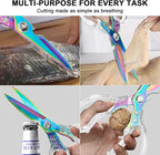 CGBE Kitchen Scissors, Multi-Purpose Kitchen Shears, Heavy Duty Food Scissors for Chicken, Poultry, Fish, Meat & Herbs with Non-Slip Grips (Transparent Colorful)