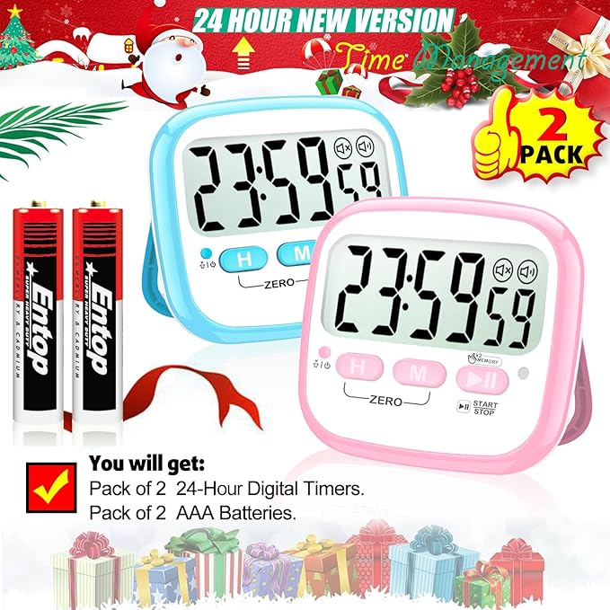 Antonki 2 Pack Classroom Timers for Kids Teachers, Magnetic Countdown Digital Kitchen Timer for Cooking, Study, Exercise, Games, Time Mangement - Loud/Silent Mode - Battery Included