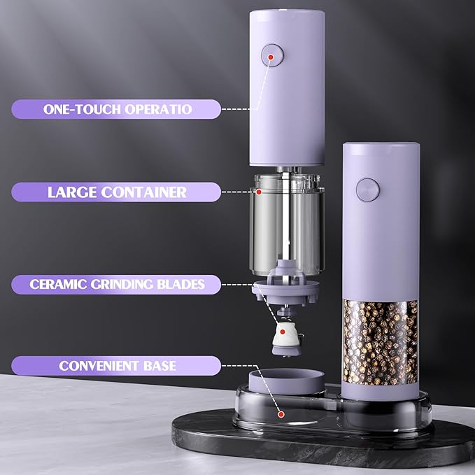 Salt and Pepper Grinder Set Gifts for Women Automatic Battery Pepper Mill Shakers Kitchen Accessories Cooking for Mom, Adjustable Coarseness Salt Pepper Shakers Family Gifts Ideas