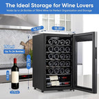 ORYMUSE 24 Bottle Wine Cooler, Freestanding Compressor Wine Fridge with Lock, Slim & Narrow Wine Refrigerator (16.9” W), 41°F–64°F Digital Temperature Control for Red, White & Champagne – Black