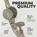 Zulay Kitchen Premium Garlic Press Set - Rust Proof Professional Garlic Mincer Tool - Easy-Squeeze, Easy-Clean with Soft, Ergonomic Handle - Silicone Garlic Peeler & Brush (Silver)