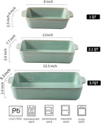 HVH 9x13 Baking Dish Set, Large Casserole Dishes for Oven, Ceramic Bakeware Set of 3, Rectangular Lasagne Pan Deep for Baking (Turquoise)