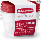 Rubbermaid EasyFindLids Food Storage and Organization Containers, 3-Pack, Racer Red, BPA-Free, Microwave & Dishwasher Safe