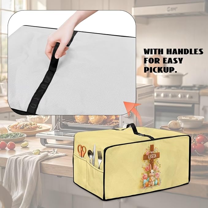 Easter Egg Bunny Cross Print Toaster Oven Cover for Kitchen Countertop Decor, Easter Kitchen Small Appliance Dust Cover Microwave Oven Protector, Yellow, (Small-14.5*18.46*9 inches)