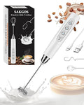 Sakgos Milk Frother Rechargeable Handheld-Electric Whisk 3 Speed Adjustable, Coffee Frother Wand with 3 Stainless Whisks, Electric Foam Maker, Drink Mixer Blender for Latte Cappuccino Matcha Egg