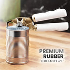 Zulay Kitchen Heavy Duty Stainless Steel Can Opener Manual with Bottle Opener - Rust Proof Manual Can Opener With Turn Knob & Comfy Soft Grip Handles - White & Gold