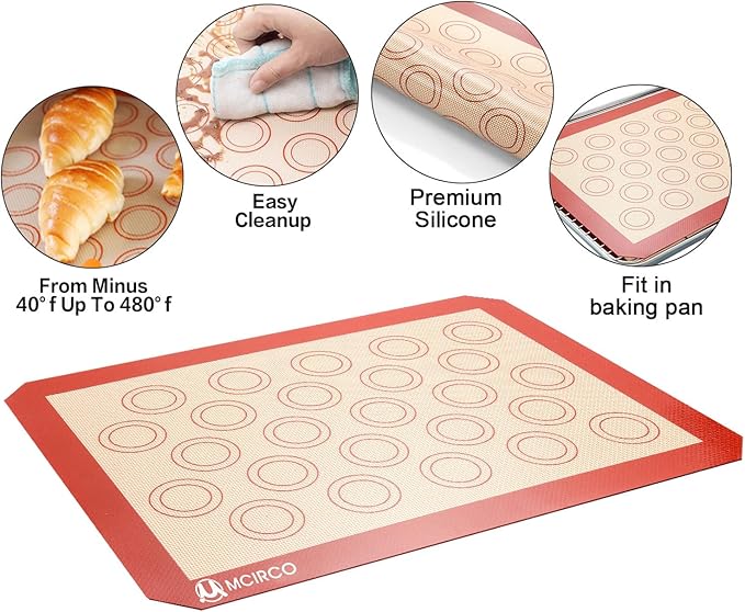 MCIRCO 6 Piece Stainless Steel Baking Sheet with Rack with Silicone Baking Mat Set (2 Pans + 2 Racks + 2 Mats), 17.3 x 13 x 1 Inch Cookie Sheet with Cooling Rack, Easy Clean