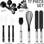 Silicone Spatula Set, 17 Piece Baking Utensils, Nylon and Stainless Steel, Non Stick and Heat Resistant Bakeware set New Baker's Gadget Tools Collection