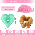 HUAKENER 2 Pack Heart Fluted Cake Pan, 9 Inch Heart Cake Molds, Nonstick Silicone Cake Molds