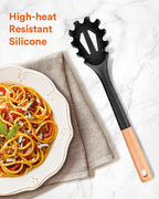 Silicone Pasta Fork, Kitchen Heat Resistant Noodle Spoon Server, BPA Free Spaghetti Strainer,12.8 inch (Black)