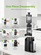 Juilist Cold Press Juicer, High Yield, Quiet Masticating Slow Juicer, Nutrient Preservation, Easy to Clean, Space Saving, Whole Fruit Vegetable Juicer for Home Use, BPA Free (Black)