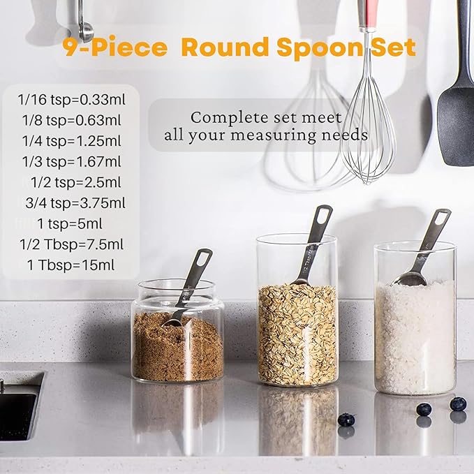 23 Pcs Stainless Steel Measuring Spoons Set with Leveler, Metal Round & Rectangular Spoons plus 5 Mini Teaspoons for Precise Cooking and Baking, Standard Sizes with Clear Engraved Markings