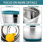 P&P CHEF Mixing Bowls With Lids, Set of 6, Stainless Steel Nesting Mixing Bowls & Fitting Lids & Non-Slip Silicone Bottom, Ideal for Mixing, Storing, Size 0.7/1/1.5/2.5/3/4.6 Qt, Blue