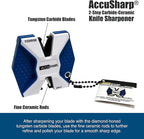 AccuSharp Pull Through Knife Sharpener Keychain, 2-Stage Sharpener for Straight or Serrated Kitchen Knives, Handheld Tool for Fishing & Hunting, White/Blue