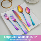 30 Pcs Rainbow Silverware Set Service for 6,Stainless Steel Flatware Serving Sets,Kitchen Tableware Set,Utensil Set for Home and Restaurant,Knives Forks Spoons Set,Mirror Polished,Dishwasher Safe