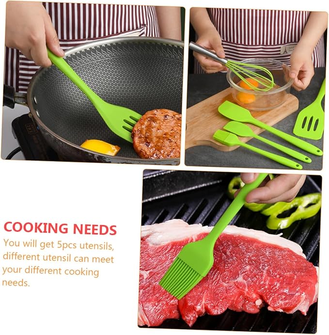5pcs Silicone Kitchen Utensil Set Heat Resistant Non-stick Cooking Gadgets with Whisk Shovel Brush Scrapers for Baking and Cooking Space-saving Hanging Design Tools