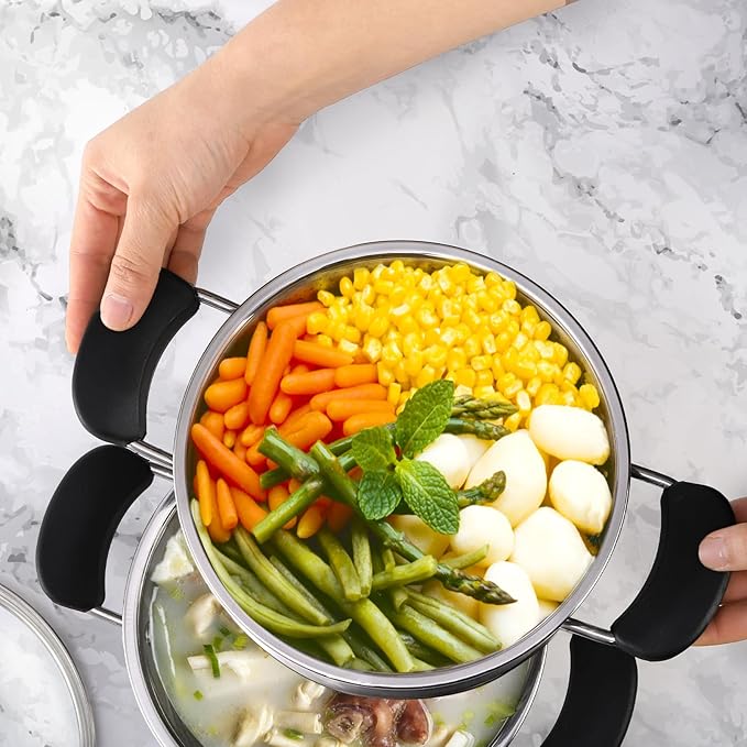 ZENFUN 1.8 Quart Stainless Steel Steamer Pot with Basket, Stock Pot with Glass Lid, Mini Steaming Pot Cookware with Handle, Metal Cooking Steamer for Vegetable, Stews, Pasta, Sauce, Individual-use