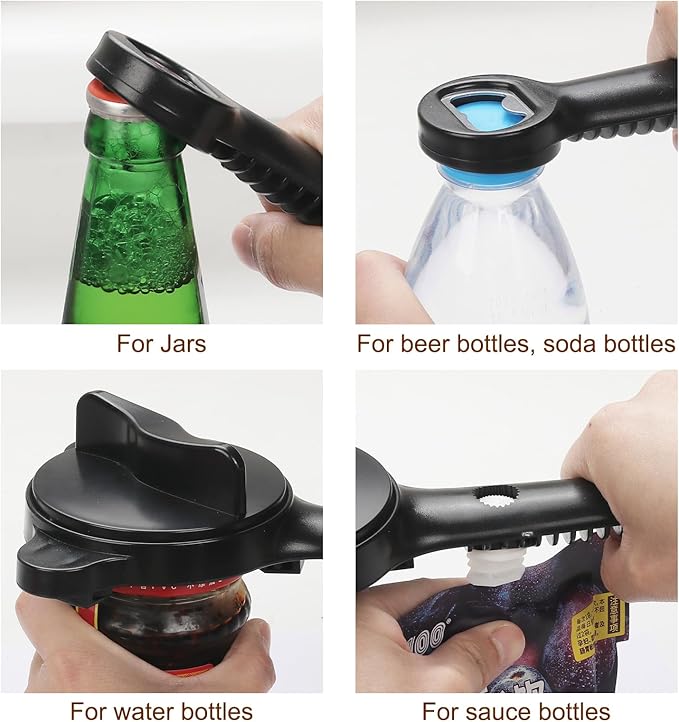 Jar Opener for Seniors, 4-in-1 Adjustable Lid Opener with Non-Slip Grip, Includes Magnetic Hook & Rubber Gripper, Suitable for Jars, Bottles and Beer Caps, Perfect for Arthritis and Weak Hands