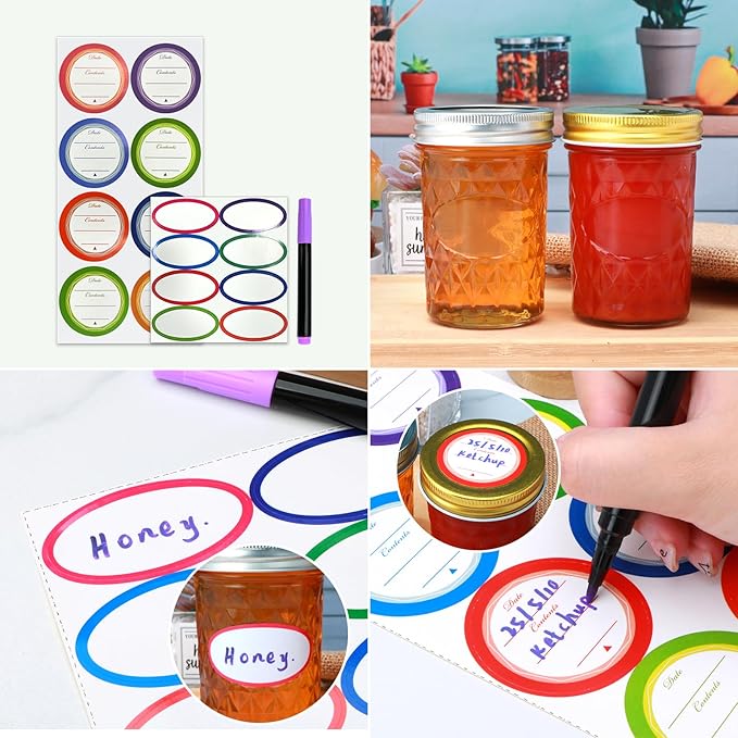 8oz Mason Jars,Canning Jars,Jam Jars for Jelly,Honey,Wedding Favors, Food Storage for Kitchen & DIY Gifts,with Lables,Pen and Sponge Brush,Set of 8