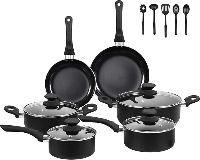 BECIGAR Black Ceramic Pots and Pans Set, 15PCS Nonstick Set Ceramic Cookware Set, Nonstick Pan Pots and Pans Set Non Stick Cookware set