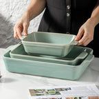 HVH 9x13 Baking Dish Set, Large Casserole Dishes for Oven, Ceramic Bakeware Set of 3, Rectangular Lasagne Pan Deep for Baking (Turquoise)