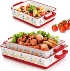 WRINGKIT Set of 3 Ceramic Baking Dishes, Rectangular Casserole Dish for Oven, Ceramic Bakeware Lasagna Pan Deep with Handles for Cooking, Baking, Wedding Gift, 3 Sizes (12''/10.7''/7.7''), Red