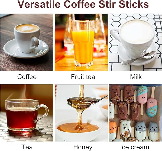 Wooden Coffee Stirrers Individually Wrapped 5.5" Coffee Stir Sticks 100 Pcs, Natural Birch Round End Thick Birch Wood Eco-Friendly Suitable for Coffee, Cocktail and Hot Drinks