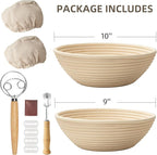 Bread Proofing Basket, Kikcoin Banneton Bread Proofing Basket Set of 2, 9 Inch & 10 Inch Round Sourdough Proofing Basket with Linen Liner, Bread Lame, Dough Whisk