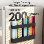 9.5” Large Acrylic Straw Holder for Cabinet Door, Reusable Adjustable Two-Part Straws Organizer with Ultra Sticky Adhesive Strips, 2026 Straw Storage for Kitchen Cupboard (Black)