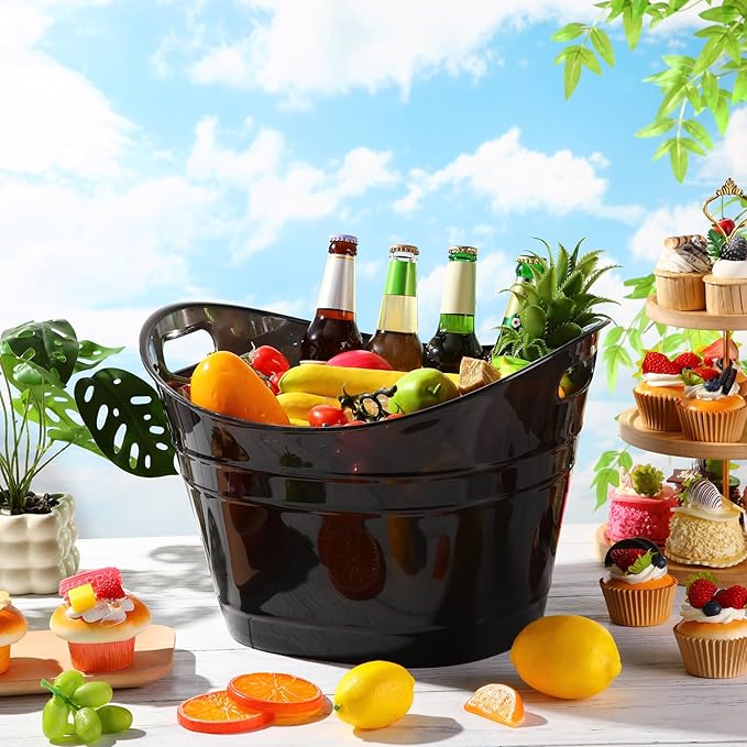 meekoo 6 Pcs Plastic Ice Buckets Bulk with Handles 4.5L Oval Storage Tub Large Capacity Ice Drink Bucket for Easter Summer Party Bar Wine Beer Champagne Beverage Bottle Cooler(18 L,Black)
