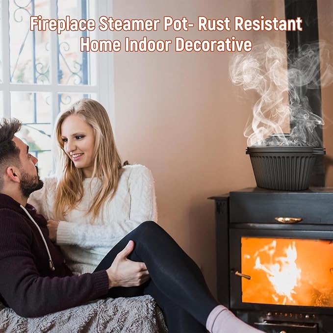 Cast iron Humidifier Seasonal Wood Stove Steamer with Sauce Pot, Camping Grill Essential, Non-Toxic Cast Iron Kitchenware for Indoor/Outdoor Use