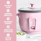 GreenLife Rice Cooker with Removable PFAS-Free Ceramic Nonstick Pot, 3-Cups Uncooked/6-Cups Cooked, Grains & Oatmeal Multicooker, Compact One-Switch Design, Auto Keep Warm, Easy Clean, Pink
