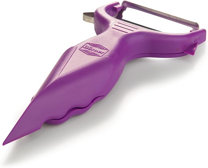 Börner Vegetable Peeler (6-in-1) • Garnishing Peeler with Grater • Multifunctional Peeler for Fruits & Vegetables • Fruit Peeler, Universal Peeler, Potato Peeler • Color: Purple