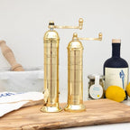 Alexander Home The Original Greek Pepper Mill 10 Inch Tall | European Pepper Mill Grinder with Crank Handle | Manual Pepper Grinder | Peppercorns Refillable - Brass