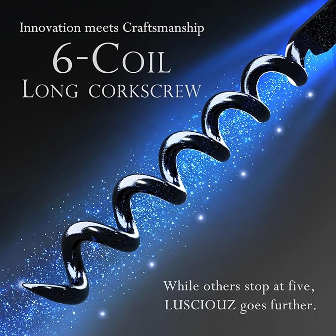 LUSCIOUZ Zero Resistance THE HELIX Elite Corkscrew Silent Wine Bottle Opener Waiters Corkscrew Wine Key (6-Coil Long Corkscrew)