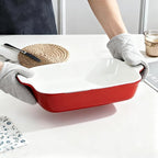 Domini Casserole Dishes for Oven, Ceramic Baking Dishes for Oven Set of 2, Lasagna Pan Deep, Baking Pan Set Square Casserole Dish Set with Handles for Baking, Pattern Red(13.6+9inch) Christmas