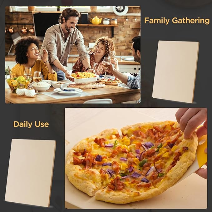 Pizza Stone for Oven and Grill, Heavy Duty Cordierite Baking Pan, Rectangular Baking Stone for Bread, Cookie,15x12 Inch