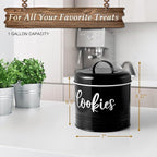 DAYYET Farmhouse Cookie Jar for Kitchen Counter, 1 Gallon Vintage Cookie Jar with Airtight Lid, Large Food Storage Container for Candy, Cookies, Dessert, Black Kitchen Decor and Accessories
