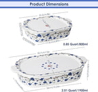 ACMLIFE Ceramic Casserole Dish with Lids for Oven, Large Baking Dish with Lid and Small Ceramic Casserole Dishes with Lid, Bakeware Set Baking Pan Lasagna Pan with Lids & Handles 4 Pcs Set (13x8 Inch+ 8x6 Inch, 2.01 Quart+0.85 Quart, Blue and White), C...