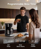 ecozy 12-Cup Drip Coffee Maker with Electric Coffee Grinder Combos, Programmable Coffee Machine with Washable Basket Filter, Auto Shutoff Function, No Drip Pause & Pour, Brezzano DuoSet