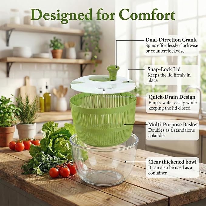 5QT Large Salad Spinner, Detachable Fruit & Vegetable Washer Dryer with Colander, Easy-Clean Lettuce Spinner for Kitchen, Dishwasher-Friendly Vegetable Dryer Basket