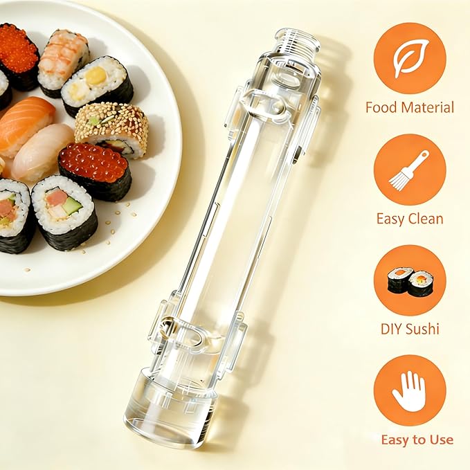 Clear Sushi Bazooka – Easy Sushi Making Kit for Beginners & Professionals | DIY Sushi Maker mold for Perfect Rolls at Home | Fun Japanese Cooking Gadget for Family, Parties & Gift