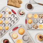 24 Cup Mini Cupcake Pan with Silicone Handles, Non-Stick Mini Muffin Pan, Baking Molds for Mini Cupcakes, Muffins, Quiches, Carbon Steel Mini Baking Pan, Dishwasher Safe (2 Pack)