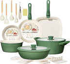 BECIGAR 23pcs Ceramic Pots and Pans Set, Nonstick Detachable Handle Cookware, Induction Kitchen Cooking Set with Removable Handle,include Frying Pans & Saucepans Oven Safe(Green)
